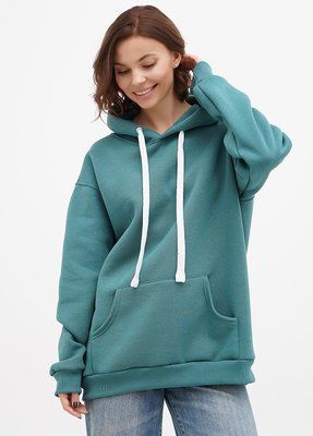 Худі жіноче на флісі Oversize подовжений, смарагдовий 02 1318722398 фото