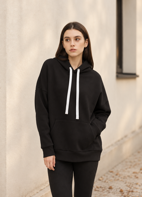 Худи женское на флисе 01 Oversize, чёрный 1068072383 фото