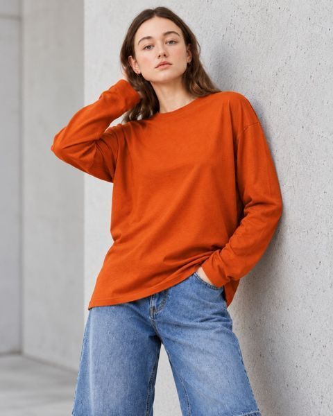 Женский лонгслив оверсайз, стрейч-кулир, терракота L/XL long08 фото
