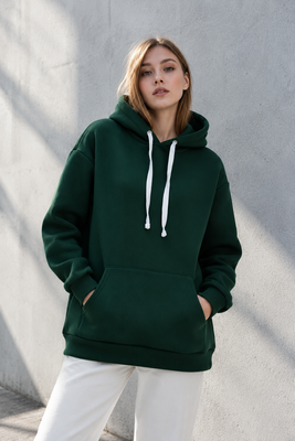 Худи&nbsp;женский тёплый, цвет темный изумруд Oversize 02 hoodie02green фото