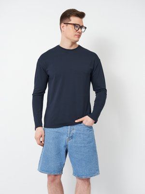 Чоловічий лонгслів, стрейч-кулір, темно-синій S/M 36748667969 фото