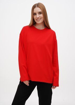 Женский лонгслив оверсайз, стрейч-кулир, красный S/M 775285 фото