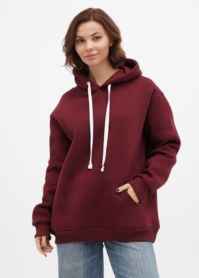 Худі жіноче на флісі Oversize подовжений, марсала 02 1490396181 фото